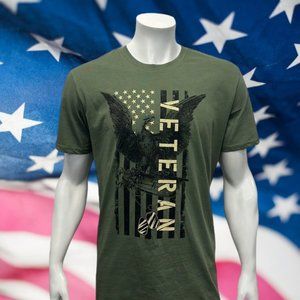 Home of the Brave "Veterans" Eagle Patriotic Unisex Green Black T-Shirt Large